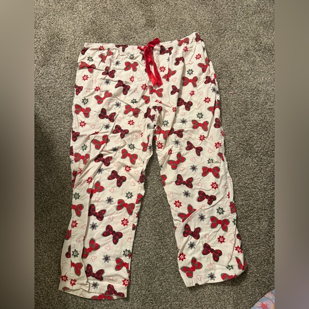 Disney Women's Pajama Pants with Red and Black Bow Pattern